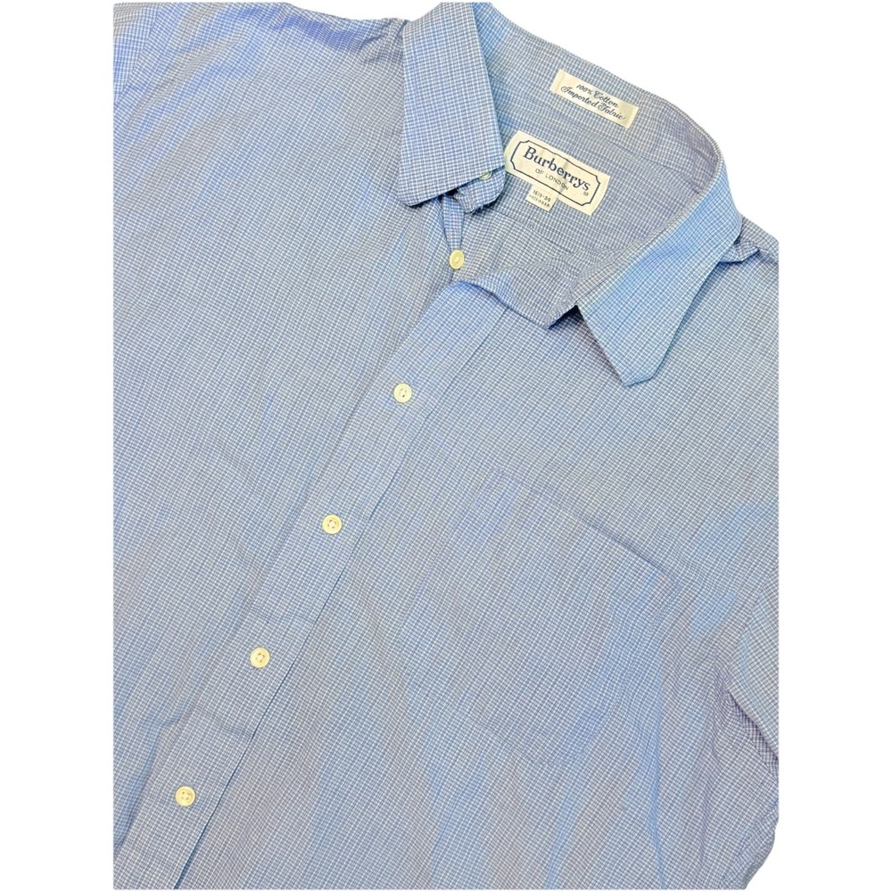 Burberrys‎ Of London Dress Shirt Mens 16.5 34 Blue Check Button Front USA
